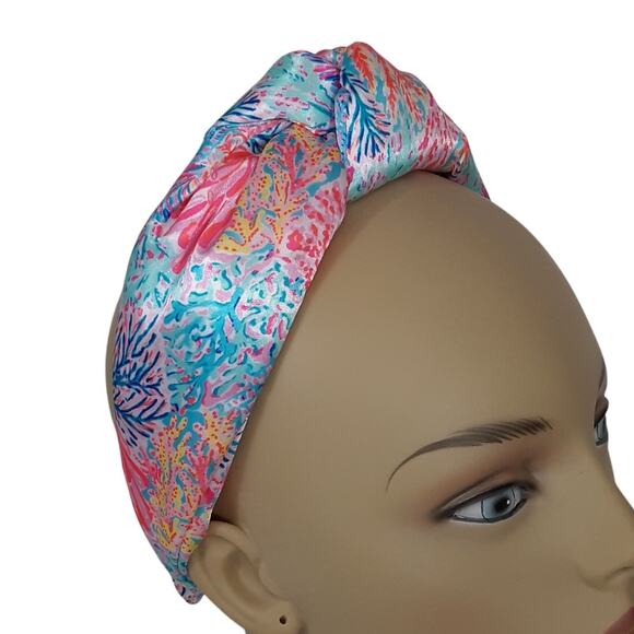 Lilly Pulitzer Satin Knotted Headband 3” Wide Splashdance Multi Chunky Hair Band - Picture 7 of 7